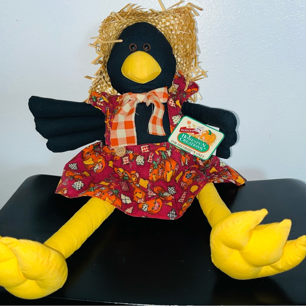 Vintage Scarecrow Bird Toy - Black and Yellow  20” tall Homespun creation